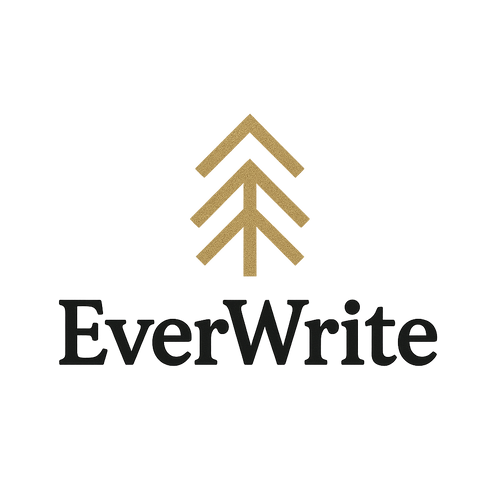 EverWrite logo with gold geometric design on a white background